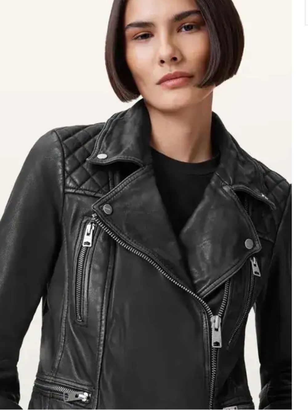 AllSaints Black Cargo Distressed Leather Biker Jacket